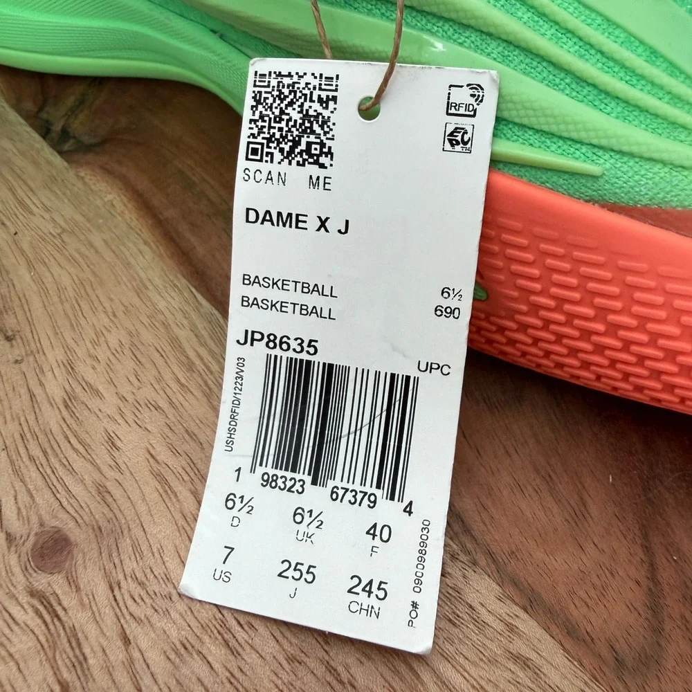 Adidas Dame Certified Basketball Shoes Neon Green Orange ‎ Mens 7- Womens 8.5